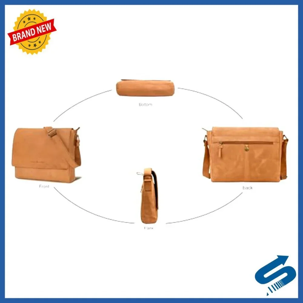 Premium Leather Messenger Bag for Men, Vintage Wash, Multiple Compartments